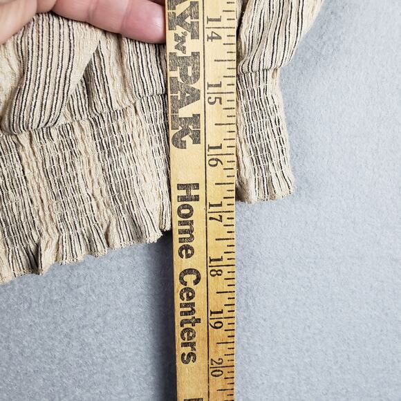 Puff Sleeve Smocked Peasant‎ Blouse Beige Stripe Neutral Boho Festival Size XS - Picture 8 of 8